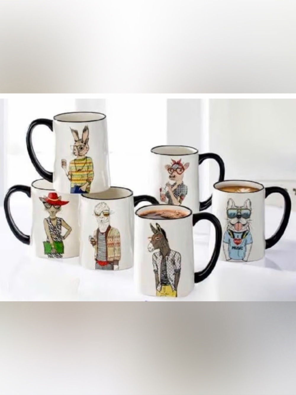 ✨New✨ Hipster Animal Coffee Mugs 6pc 17.5 oz. by Signature Housewares -Set of 6